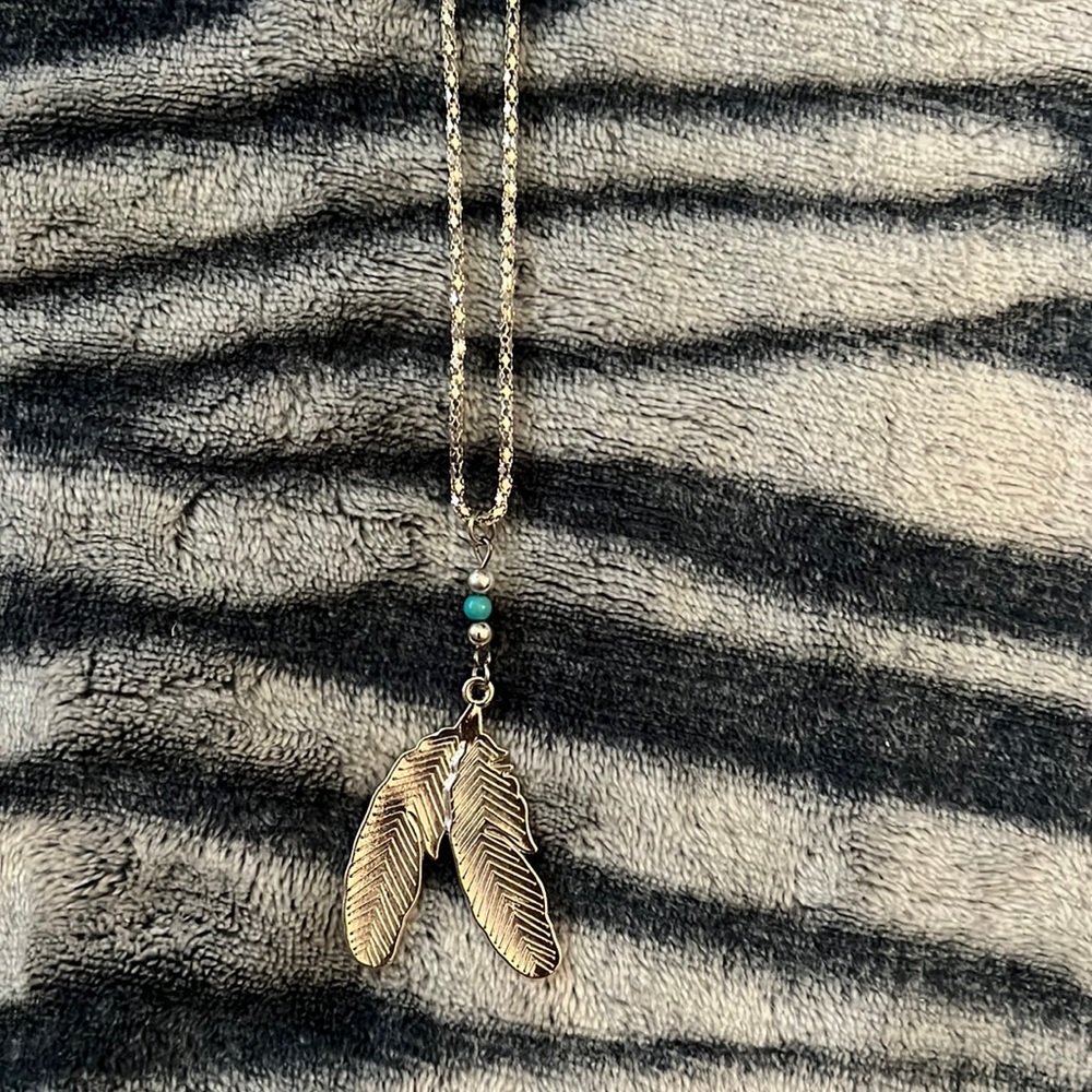 Silver Toned Feather Necklace